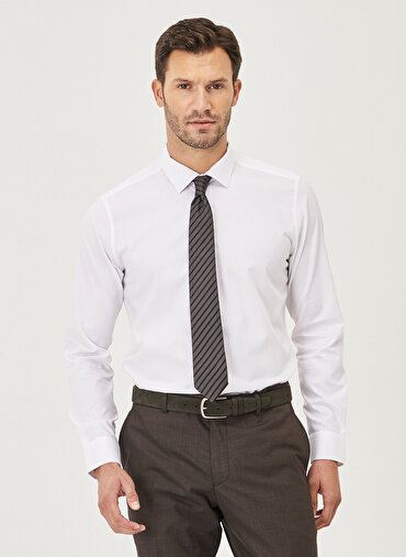 Erkek Beyaz Ütü Gerektirmeyen Non-Iron Tailored Slim Fit Gömlek