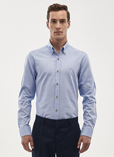 Erkek Düğmeli Yaka Tailored Slim Fit Oxford Gömlek