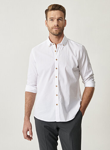 Erkek Desenli Düğmeli Yaka Tailored Slim Fit Gömlek