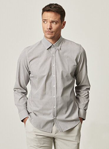 Erkek Tailored Slim Fit Düğmeli Yaka %100 Pamuk Çizgili Gömlek