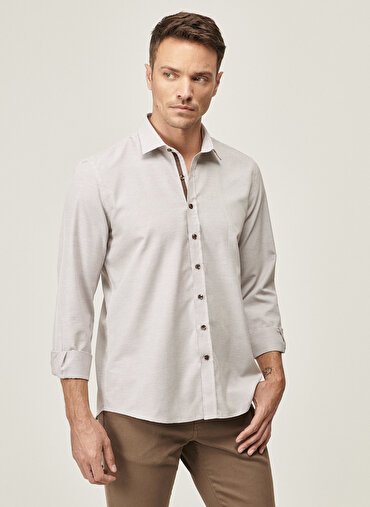 Erkek Tailored Slim Fit Dar Kesim Klasik Gömlek Yaka Armürlü Gömlek