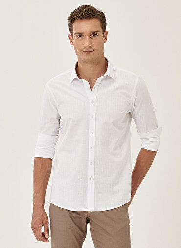Erkek Tailored Slim Fit Klasik Gömlek Yaka %100 Pamuk Gömlek
